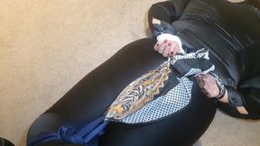 Shiny leggings and satin blouse bondage