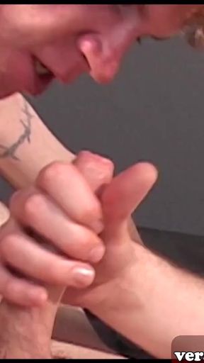 Key moment from "Slender German men fuck themselves anally without a condom"