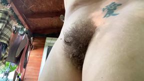 Smoking Nude Outside Hairy Pussy and Ass