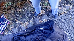 Blonde with hairy clit fucking in public