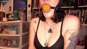 Sloppy spit play with pumpkin gag [MP4 - 4K]