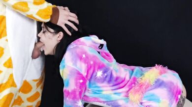 Gagging from a deep throat because his cock is huge