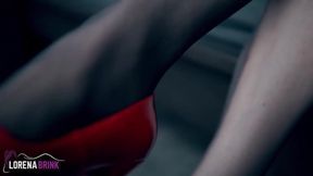 Red High Heel Peep Toe Shoes and Pantyhose