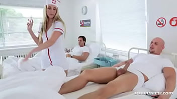 Naughty Nurse Jenny Simons Treats Two Patients to all her Holes