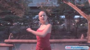 Hot busty teen gets tits out while on a jog