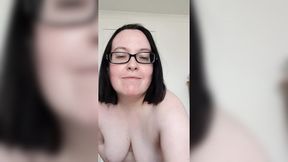 Sweet wife undresses in blue dress &mdash;  revealing her firm chest and curvy backside