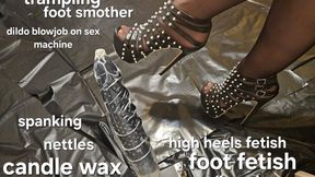 High heels fetish, dildo blowjob on sex machine, spitt, spanking with nettles, whipping, trampling, waxing, foot smother, foot fetish with Mistress GospodaricaEmma and Her sub Wolfy01