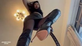 Giantess Aimee Punish Her Pay Pig With Boot Crush And Leather Belt