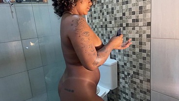 I went to take a shower at my step-sister's house and look what happened, I came really nicely while she wasn't there.