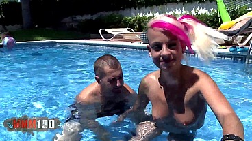 Penetrate her beatutiful sweet spot right in the middle of the pool