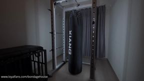The filling inside a punching bag