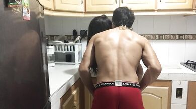 stepsister is in the kitchen, I touch her, she likes it, I kiss her, I take off her shorts and I lic