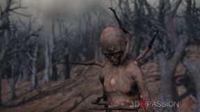 Wood goblin fucks hard fitness girl in the forest at night