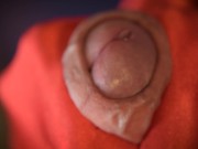 Closeup juicy cock mastrubation with red gloves