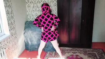 Blonde Crossdresser Teen in Red Hat Plays Solo