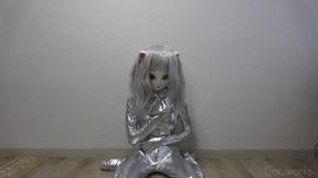 Silver and white zentai furry kigurumi cat jacking off alone