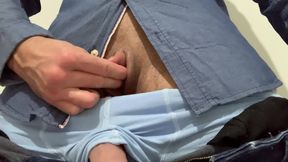 Horny trans man ftm jerking off after work