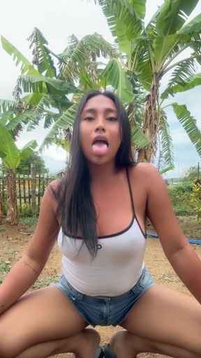 Filipina pinay with big tits shows off tan lines