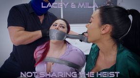 Lacey and Mila - The Double Triple Cross After the Heist H265 MP4 4K ( BBW Bondage FF Bondage , Duct Tape Wrap Gag , Tape Bondage , Tegaderm Clear Tape Gag , OTM bandana Gag , Neck Tie , Microfoam Cleave Gag )