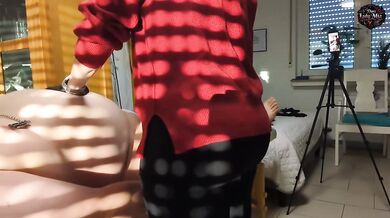 Twenty thick metal clamps strapped tight her shaft and twin spheres with femdom whipping