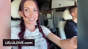 ”Babe in pigtail braids chatting behind porn scenes in car on her way to live stage performance nervous excited - Lelu Love”