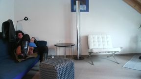 cumslut bessy piss in glass wank on boots ,fetish art by linda gumlin