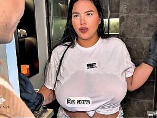 Breasty Latin chick maid has vehement sex with her boss to get a raise - Savannah Watson