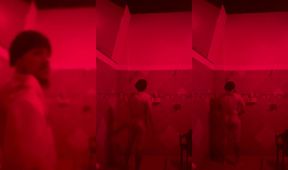 Hot Latino daddy caught in steamy public shower session