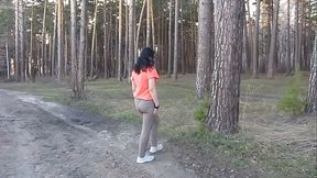Mature Russian MILF strips in the woods and enjoys nature's beauty