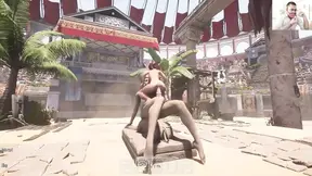 Sun-kissed statue gets big cock and huge tits