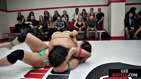 Nasty wrestling lez dominated by hot babe
