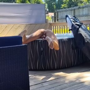 Fell into the hot tub, Asshole exposed and vulnerable