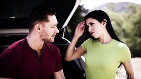 Naughty quite bootyful brunette Alex Coal enjoys fucking sideways for orgasm