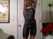 Trans Girl in Skeleton Bodystocking for Halloween