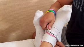 Muscled hunk Girth indulges worship of his size 14 feet
