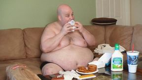 Fat Guy Eating A Huge Burger, Onion Rings and Apple Pie Meal *MP4*