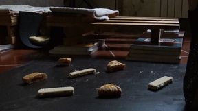 licking crushed food (two view)