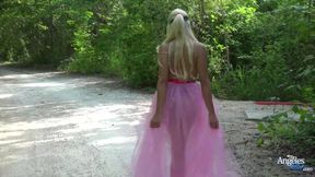 Blonde and Beautiful Angeles Cid showing off her amazing big tits and big ass in the street