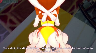 Blonde anime vixens in bikini and bra battle for POV cock in cartoon threesome