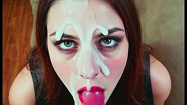 Goth girl takes MASSIVE impossible cumshot facial in her nylons. Pantyhose handjob cumload. (AI Generated)