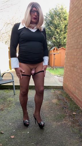 Memorable moment from "Sexy Crossdresser kellycd2022 sexy office look in fishnet stockings pantyhose and heels"