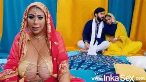 Chudai - Busty Indian stepmom fucks her stepdaughter's boyfriend and leaves her pussy full of milk.