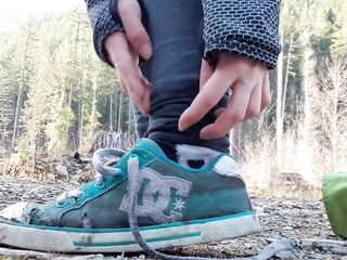 Removing My Soaked Soggy Shoes After Our Hike