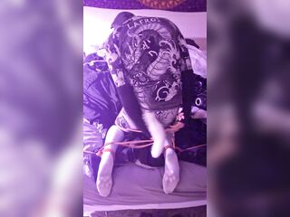 Self bondage hand cuffs feet socks rope vibrating plug tail pet play