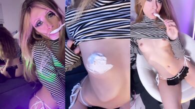 Tiny goth blonde with blue eyes gets whipped cream soaked wet and messy wam fetish