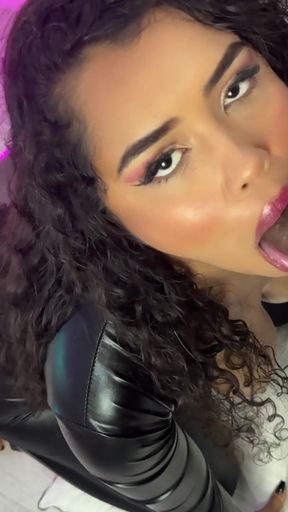 All-latex Brunette Getting Cum on Her Face and Ass - Raissa Conte