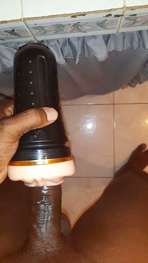 Black cock jerking off with flesh light pt5