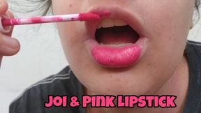 Stroke Instruction with Pink Lips, JOI Encouragement Fetish, Talking Dirty While Showing My Painted Mouth and Wet Tongue