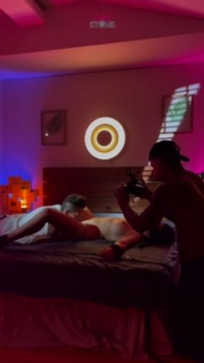 BACKSTAGE CAMERA - INTERRACIAL THREESOME WITH HOT LATINA TIED UP ON BED!