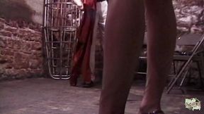 Having them tied up, two foxy Oriental bimbos went on to whip two naughty white stallions